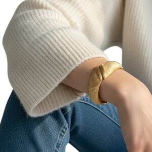 Vintage Monet Gold Tone Textured Wave Cuff Bracelet Signed